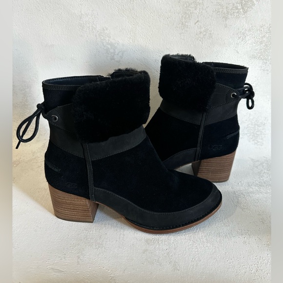 Ugg Women’s Kirke Stacked Heel Booties Black - Picture 5 of 13